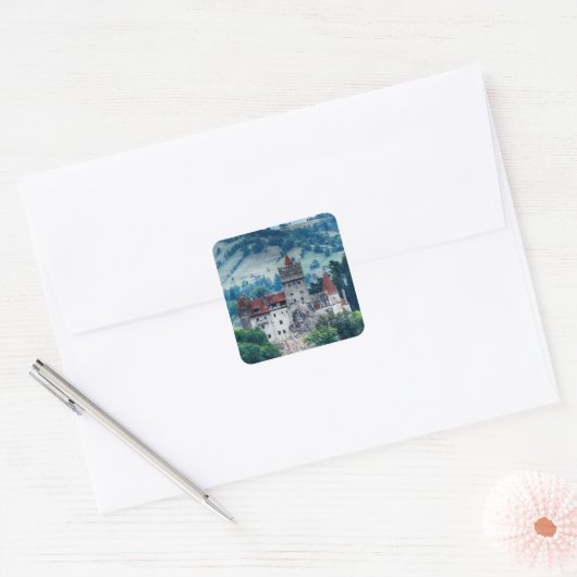 Bran castle vierkante sticker (Envelop)