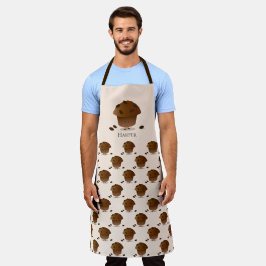 Bran Muffin Tan Brown Cartoon Character Name Food Schort (Gedragen)