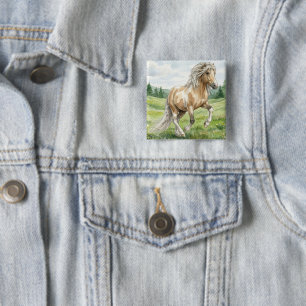 Brana Pinto Palomino IJslandse Aquarel Vierkante Button 5,1 Cm