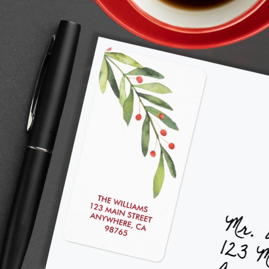 Branch and Berries Christmas Return Address Etiket
