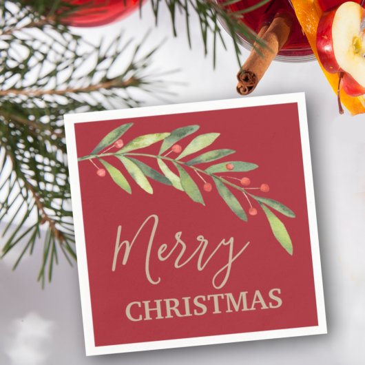 Branch and Berries Merry-kerstrood Servet