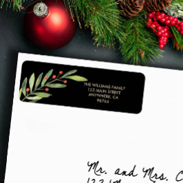 Branch and Berries Red Christmas Return Address Etiket