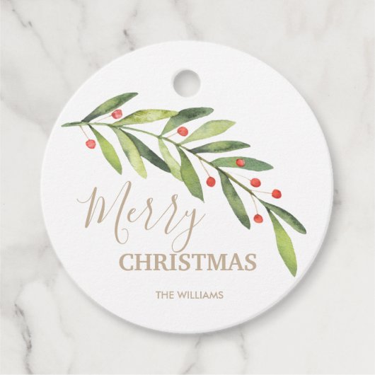 Branch and Berries Vrolijk Kerstfeest Bedankjes Labels (Voorkant)