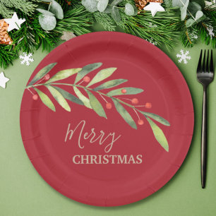 Branch Berries op Bord met rood kerstpapier
