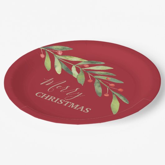 Branch Berries op Bord met rood kerstpapier (Gekanteld)