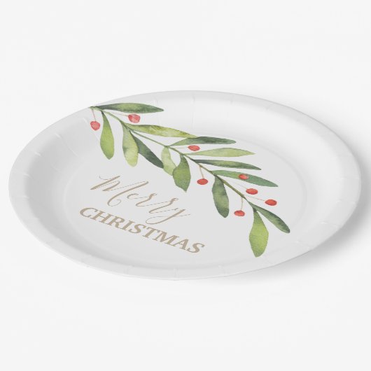 Branch Berries op witte kerst Papieren Bordje (Gekanteld)