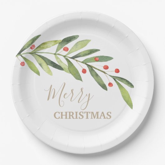 Branch Berries op witte kerst Papieren Bordje (Voorkant)