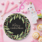 Branch Berries op zwarte kerst Papieren Bordje (Feest)