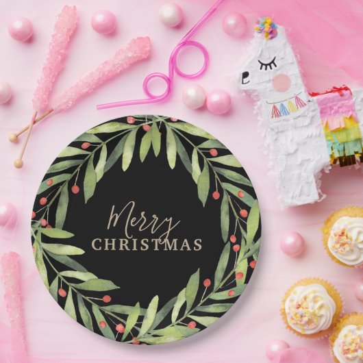 Branch Berries op zwarte kerst Papieren Bordje (Feest)