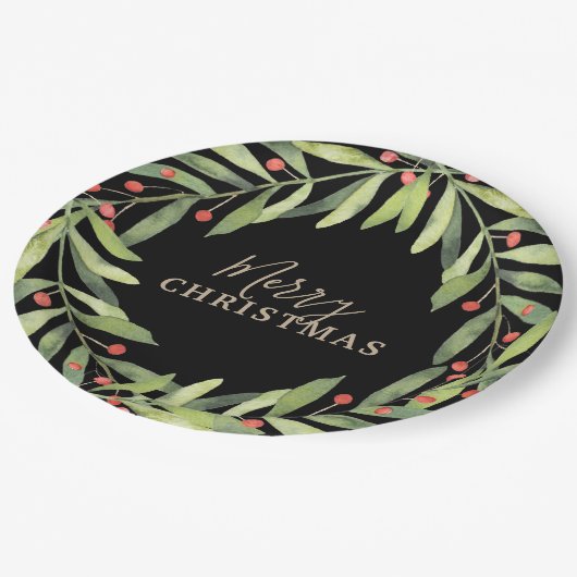 Branch Berries op zwarte kerst Papieren Bordje (Gekanteld)