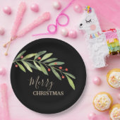 Branch Berries op zwarte kerst Papieren Bordje (Feest)