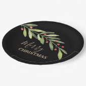 Branch Berries op zwarte kerst Papieren Bordje (Gekanteld)
