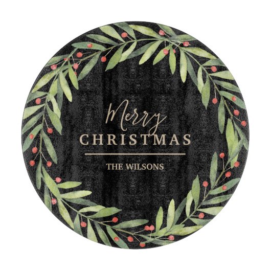 Branch Berries op zwarte kerst Snijplank (Voorkant)