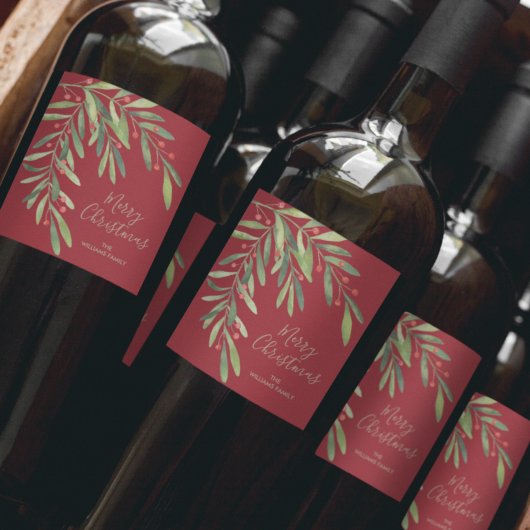 Branch en Berries feestdag kerst Wijn Etiket
