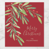 Branch en Berries feestdag kerst Wijn Etiket (Enkel label)