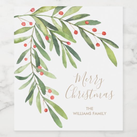 Branch en Berries feestdag kerst Wijn Etiket (Enkel label)