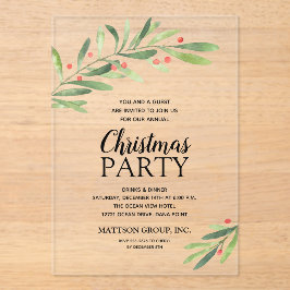 Branch en bessen kerstfeest acryl uitnodigingen