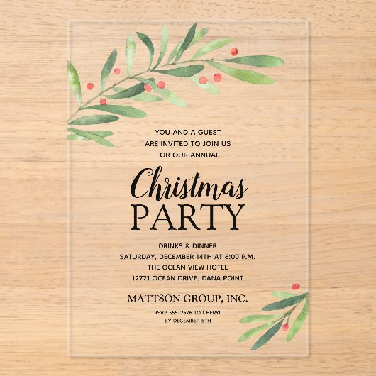 Branch en bessen kerstfeest acryl uitnodigingen (Voorkant)