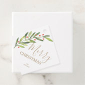 Branch en bessen op vrolijk kerstplein bedankjes labels (In situ)