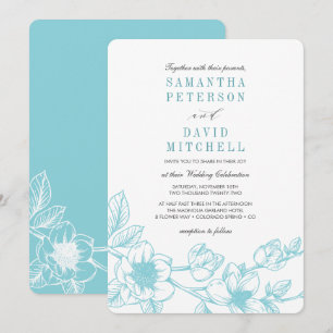 Branch Floral Magnolia   Bleek blauw   Weddenschap Kaart