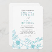 Branch Floral Magnolia | Bleek blauw | Weddenschap Kaart (Voorkant / Achterkant)