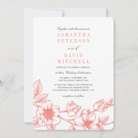Branch Floral Magnolia | Koraal | Weddenschap Kaart (Voorkant)