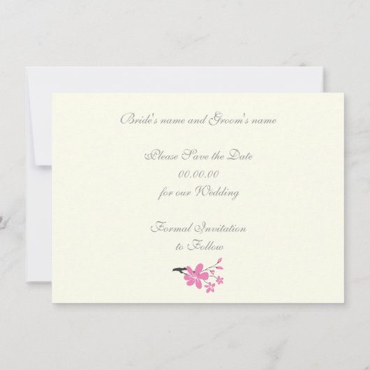 Branch met roze bloesems bruiloft Save the Date (Achterkant)