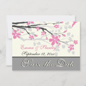 Branch met roze bloesems bruiloft Save the Date (Voorkant)