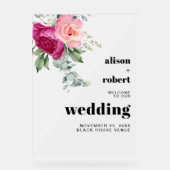 Branch met roze roos bevroren WELKOM bruiloft Acryl Bord (Voorkant)