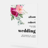 Branch met roze roos bevroren WELKOM bruiloft Acryl Bord (Hoek)