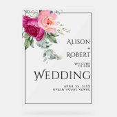 Branch met roze roos doorschijnend WELKOM bruiloft Acryl Bord (Voorkant)