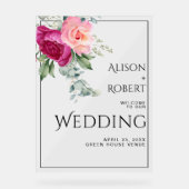 Branch met roze rozenbloemen WELKOM bruiloft Acryl Bord (Voorkant)