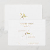 Branch minimalistische witte en gouden bruiloft RSVP kaartje (Voorkant / Achterkant)