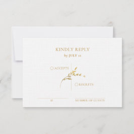 Branch minimalistische witte en gouden bruiloft RSVP kaartje