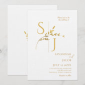 Branch Minimalistische Witte en Gouden Moderne Huw Kaart (Voorkant / Achterkant)