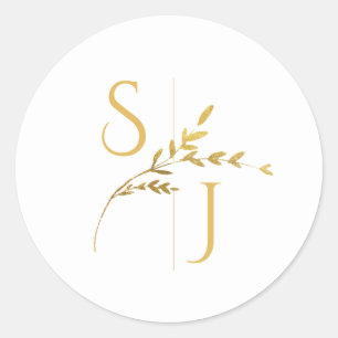 Branch Minimalistische Witte en Gouden Moderne Huw Ronde Sticker