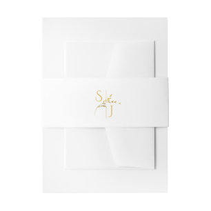 Branch Minimalistische Witte en Gouden Moderne Huw Uitnodigingen Wikkel