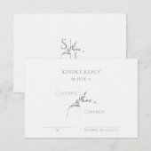 Branch minimalistische witte en zilveren bruiloft RSVP kaartje (Voorkant / Achterkant)