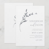 Branch Minimalistische Witte & Zilveren Bladeren T Kaart (Voorkant / Achterkant)