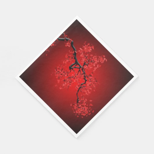 Branch of Cherry Blossom on Red Background Paper Servet (Hoek)