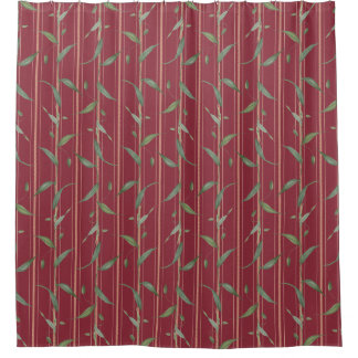 Branch of leaves on red wallpaper douchegordijn