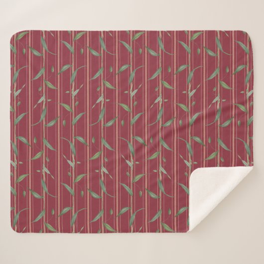 Branch of leaves on red wallpaper sherpa deken (Voorkant (horizontaal))