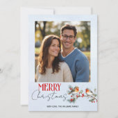 Branch, robin birds and berries Christmas photo Feestdagenkaart (Voorkant)