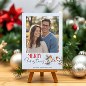 Branch, robin birds and berries Christmas photo Feestdagenkaart