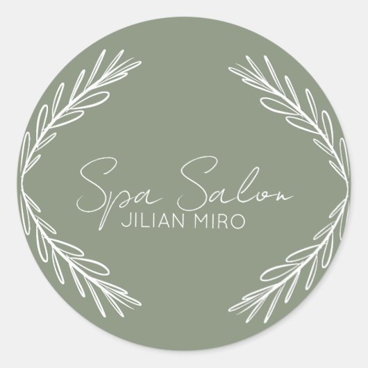 Branch Salon Beauty Studio Sage Green Ronde Sticker (Voorkant)