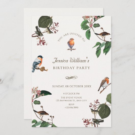 Branch verlaat Bird-verjaardag Kaart (Voorkant / Achterkant)