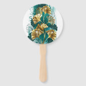 Branch with Golden Leaves Ginko Biloba Handwaaier (Achterkant)