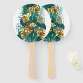 Branch with Golden Leaves Ginko Biloba Handwaaier (Voorkant en achterkant)