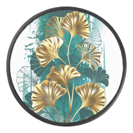 Branch with Golden Leaves Ginko Biloba Hockey Puck (Voorkant)