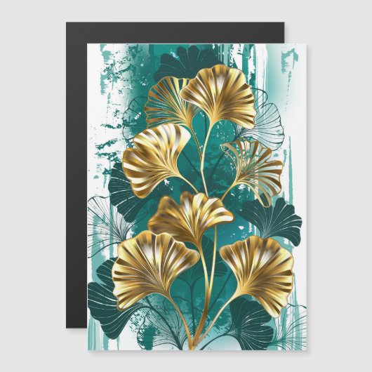 Branch with Golden Leaves Ginko Biloba Magnetische Uitnodiging (Voorkant / Achterkant)